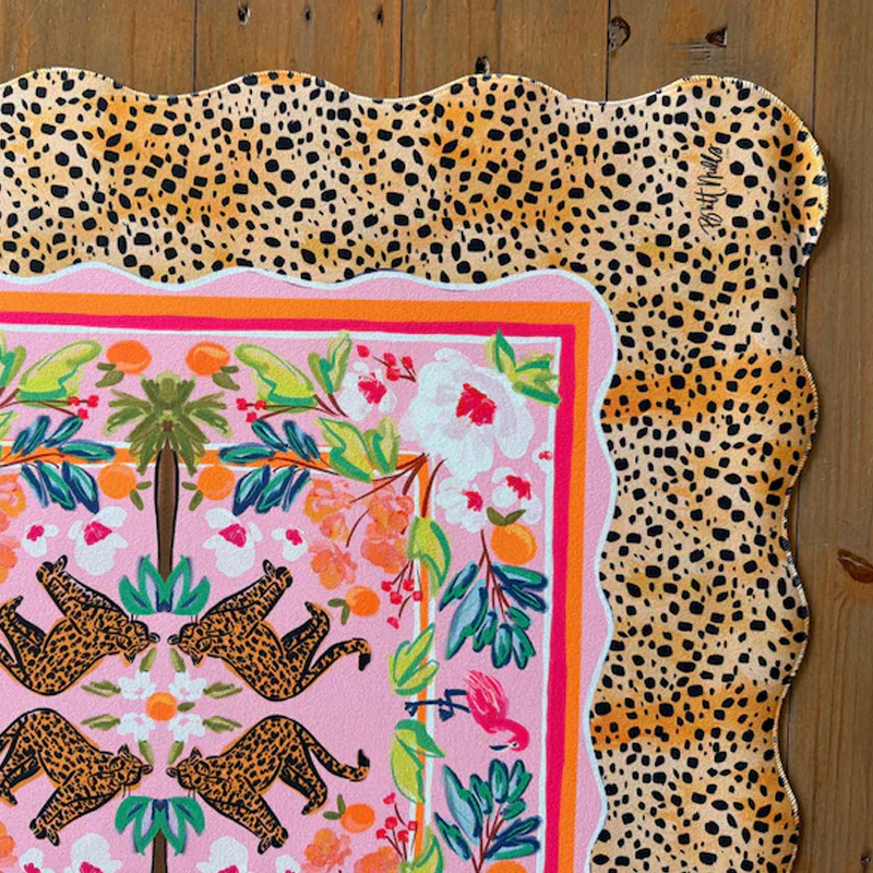 Leopard Print Scalloped Mahjong Mat Soft Surface Not Neoprene Original Art Tiger Mahjong Mat Mat Mahjong Lovers Gifts