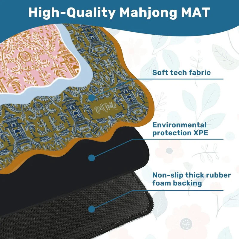 Blue and White Porcelain Architecture Scalloped Mahjong Mat Soft Surface Not Neoprene Original Art Tiger Mahjong Mat Mat Mahjong Lovers Gifts