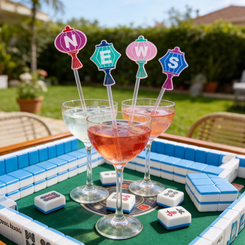 4PCS Mahjong Tile Acrylic Stir Sticks Wind Lanterns Cocktail Stirs Hostess Gift Mahjong Lovers Gifts
