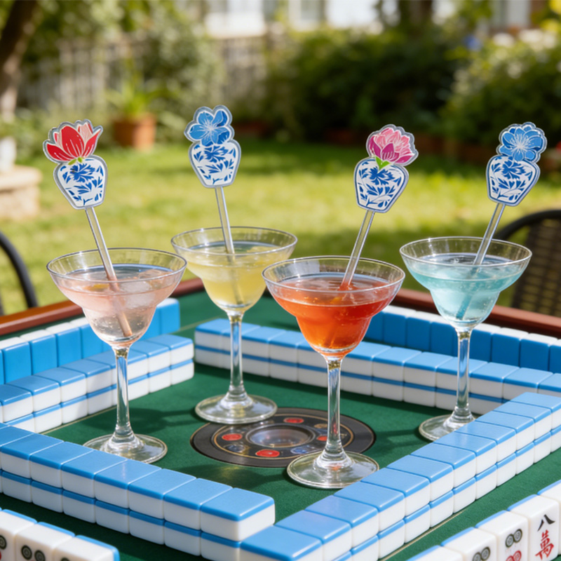 4PCS Mahjong Tile Acrylic Stir Sticks Chinoiserie Jar Cocktail Stirs Hostess Gift Mahjong Lovers Gifts