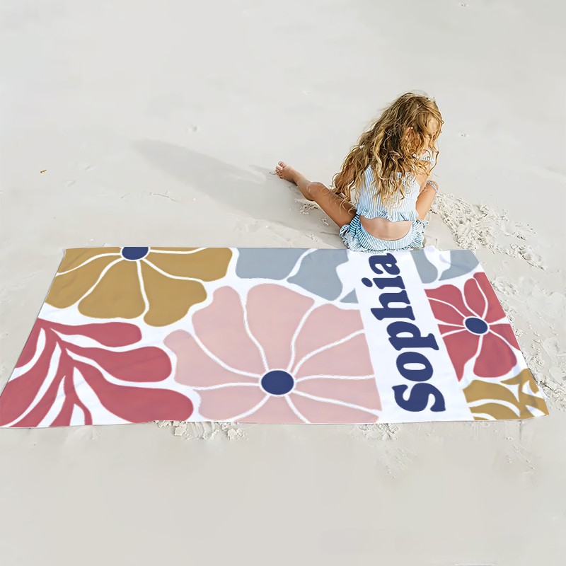 Personalized Yellow Danish Flower Kids Beach Towel with Name Beach Party Travel Birthday Gifts for Kids