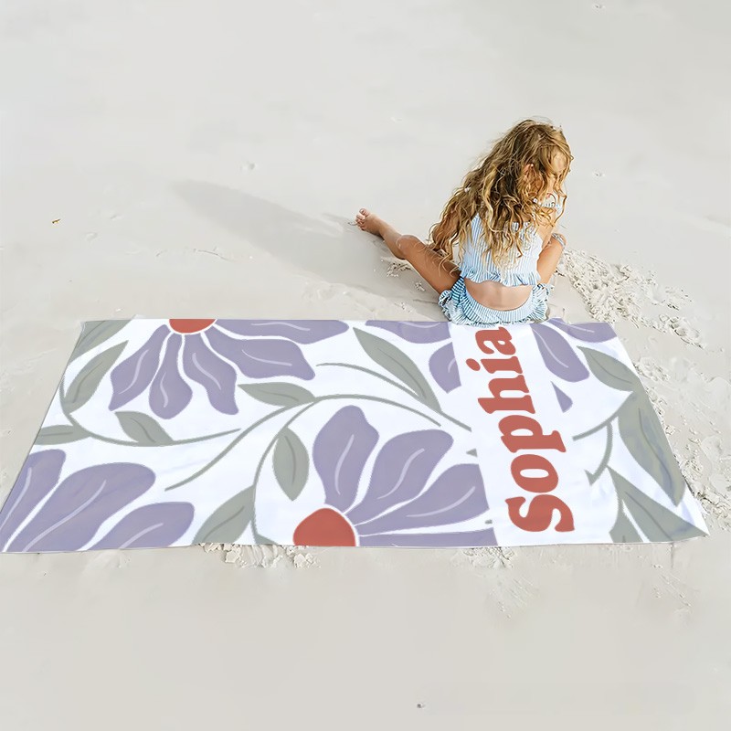 Personalized Danish Flower Kids Beach Towel with Name Beach Party Travel Birthday Gifts for Kids