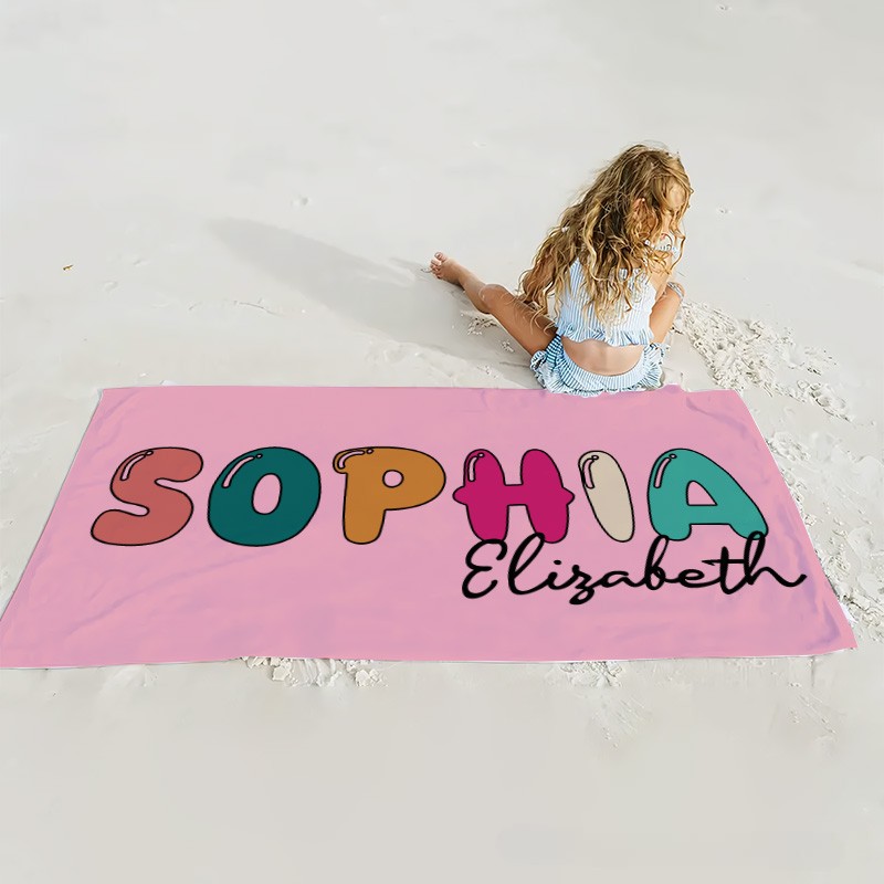 Personalized Kids Name Beach Towel Gift for Kids Colored Kids Towel