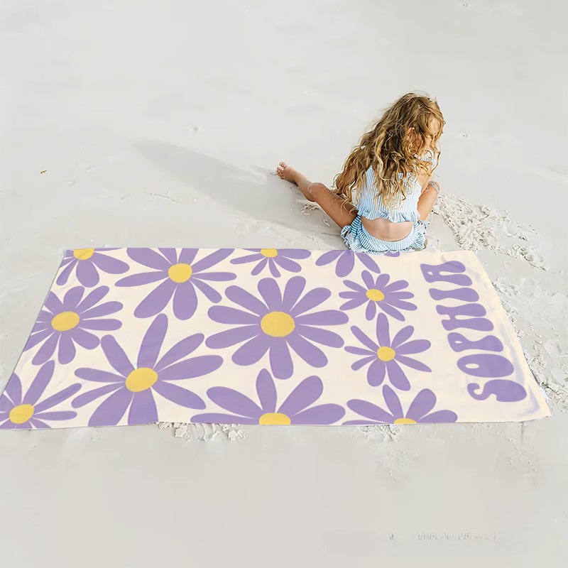 Personalized Girl Beach Towel with Name Gift for Kids Boho Beach Towel