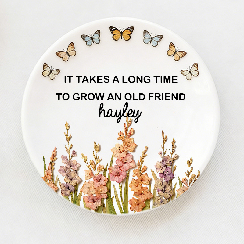 Personalized Bestie Ring Dish Birth Flower Ring Dish for Her Best Friend Gift