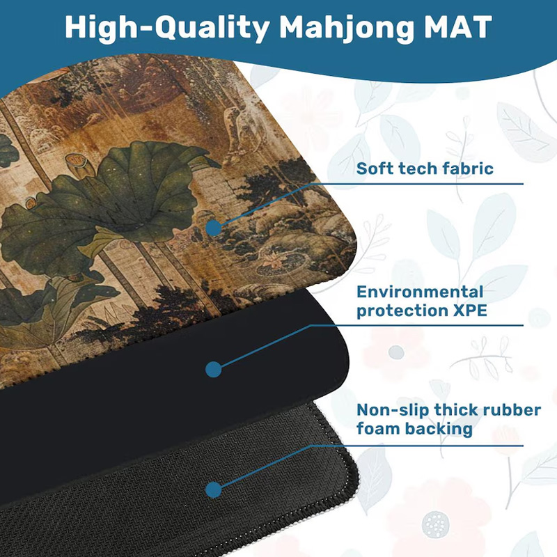 Chinoiserie Lotus Asian Pagoda Mahjong Mat Waterproof Non Slip Elegant Table Protector Gift Mahjong Mat Mahjong Lovers Gifts