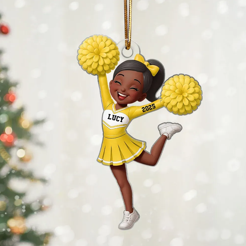 Personalized Acrylic Cheerleader Christmas Ornament with Custom Name, Year, and Colors