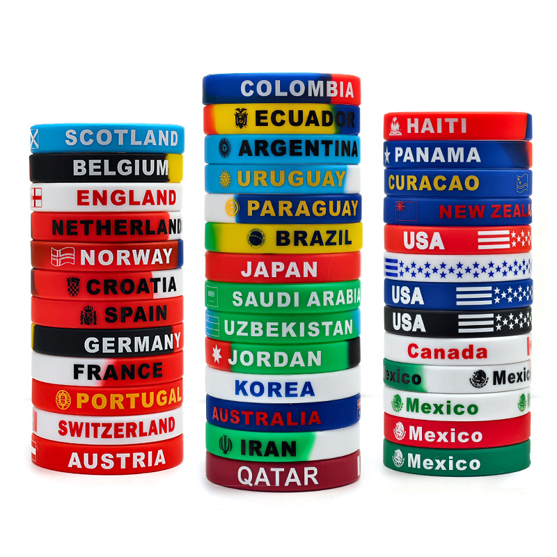 Personalized Country Name and Flag Printed Silicone Band Football Silicone Wristband Team Flag Bracelet Sports Fan Gift Party Favor