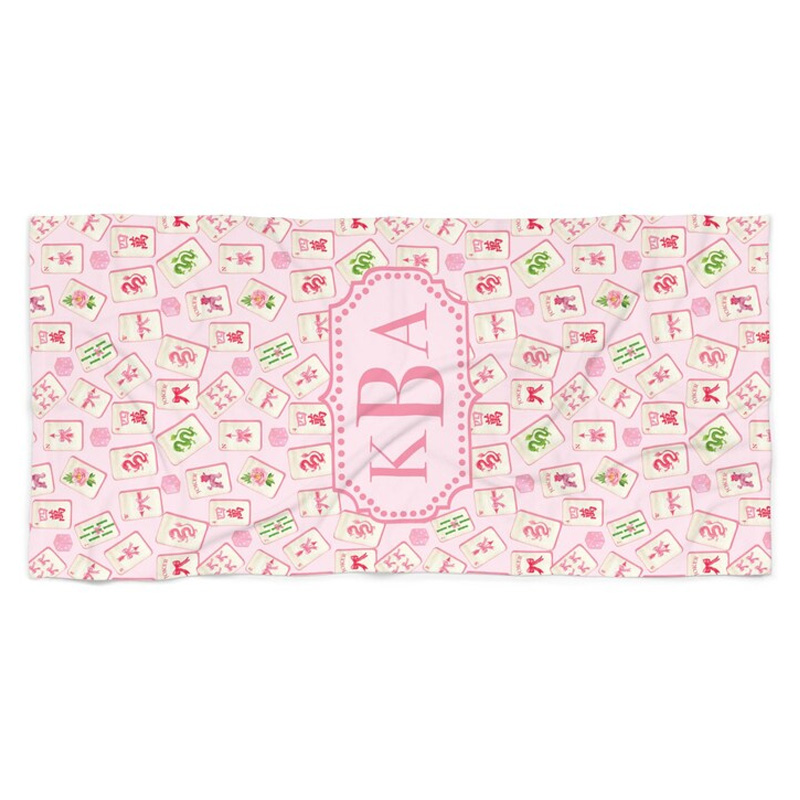 Personalized Mahjong Beach Towel Pink Coquette Mahjongg Towel Feminine Elegant Accessory