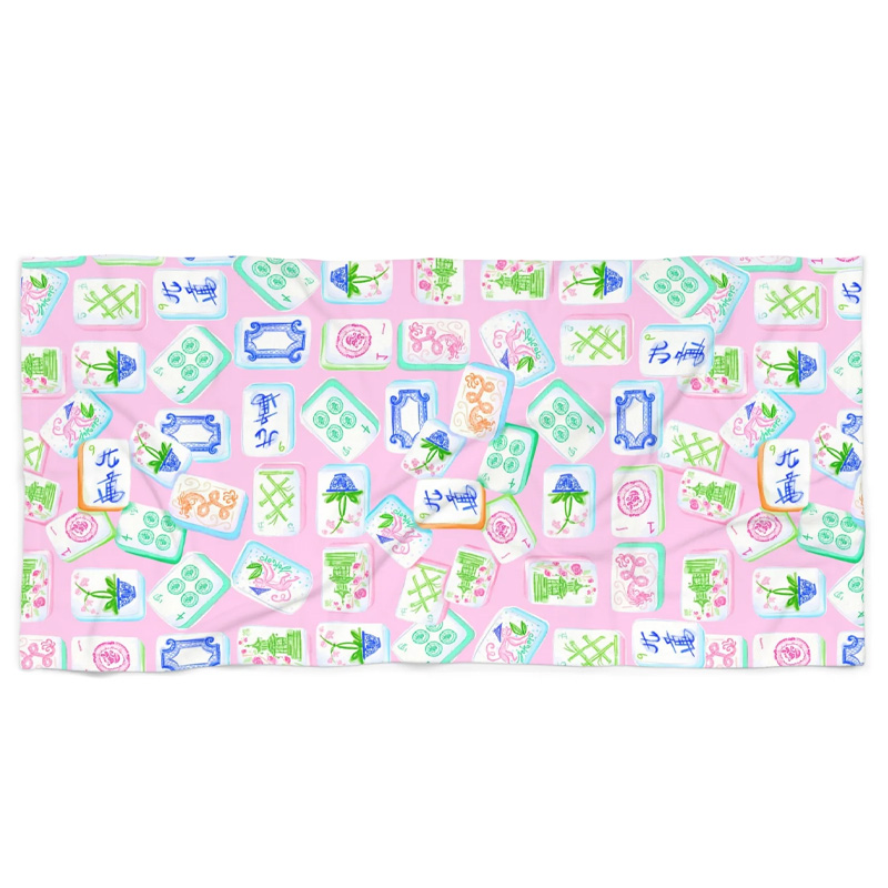 Pink Mahjong Tile Beach Towel Mahjong Beach Towel Pink Coquette Mahjongg Towel Feminine Elegant Accessory