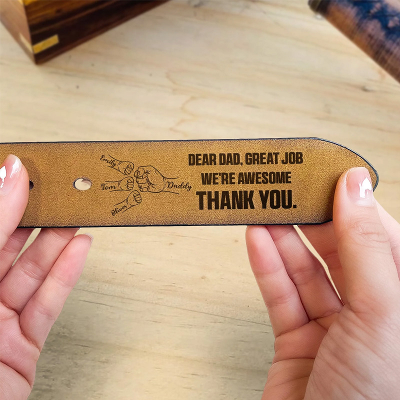 Personalized Engraved Leather Belt Dear Dad Great Job We're Awesome Thank You Father's Day Gifts