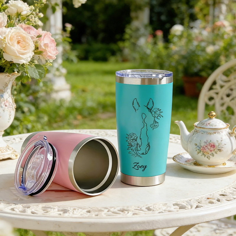 Personalized Line Drawing Birth Flower Horse Gradient Name Insulated Tumbler with Lid and Straw Birthday Gift for Equestrain Lovers