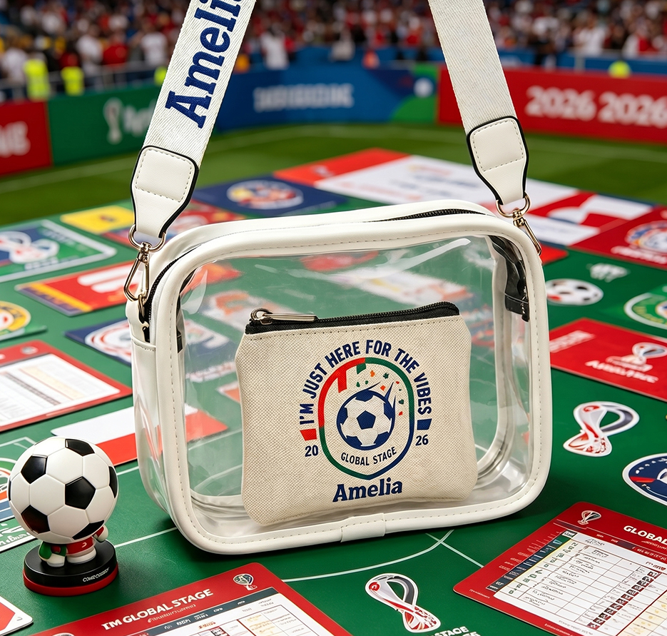 Personalized Clear Stadium Bag Custom Name Transparent Crossbody Purse Approved for Sports and  Concert Events with Inner Pouch 2026 Soccer Tournament Clear Bag Stadium Bag for North America Soccer Tour 2026