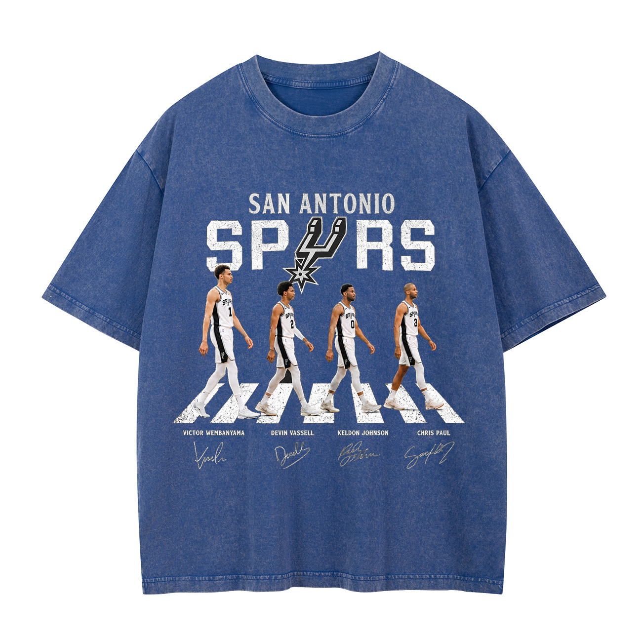 San Antonio Basketball Legends Walking Graphic Washed T-shirt Vintage Rock‑Inspired Streetwear Shirt