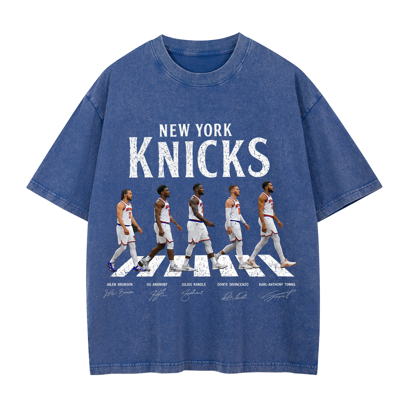 New York Basketball Stars Walking Graphic Washed T-shirt Vintage Rock‑Inspired Street Style Shirt