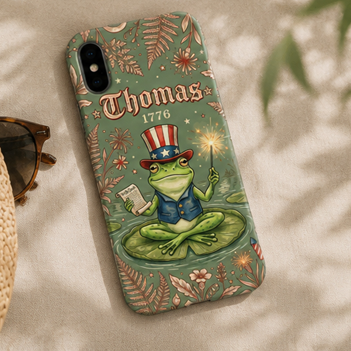 Personalized Patriotic Frog Phone Case – Custom Name 1776 Independence Day Cover