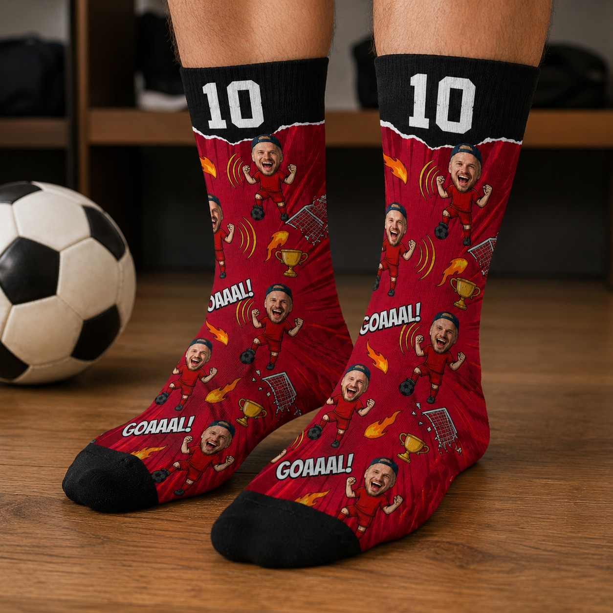 Personalized Soccer GOAAAL Photo Socks with Custom Face and Jersey Number – Epic Gift for Your Favorite Soccer Star