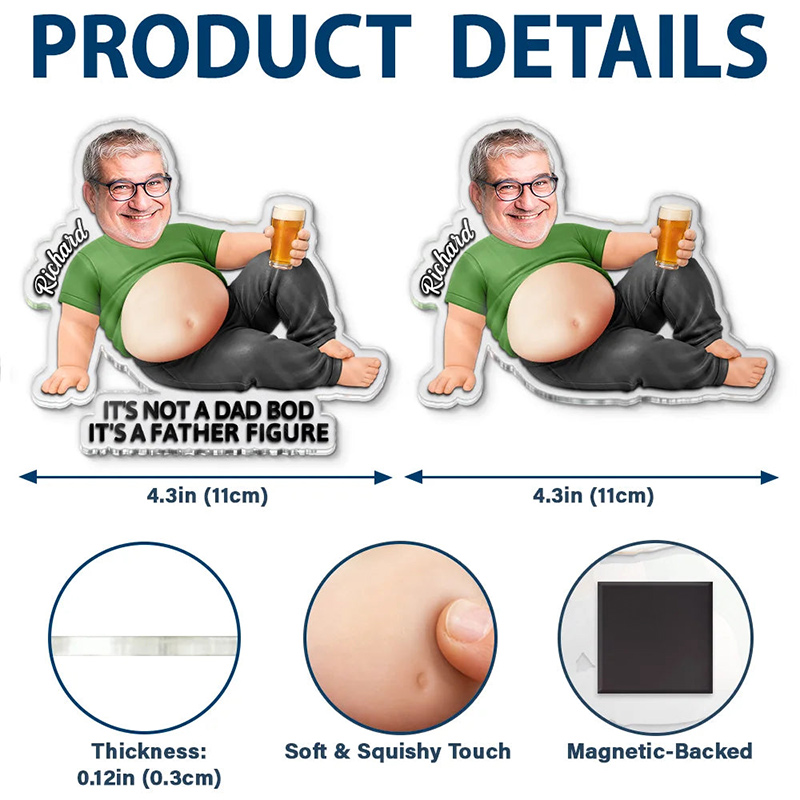 Personalized Photo Poke Dad Bod Belly Custom Squishy Acrylic Fridge Magnet Birthday Gift Fishing Lover Gift