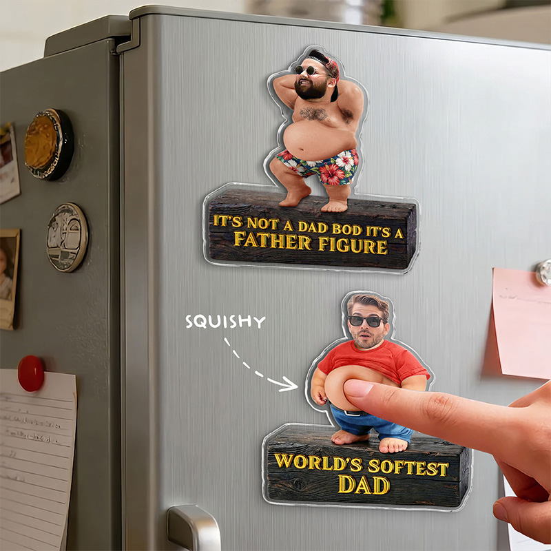 Personalized Photo Squishy Magnet DAD BOD CERTIFIED Acrylic Fridge Magnet with Squishy Belly Funny Gift for Dad Grandpa