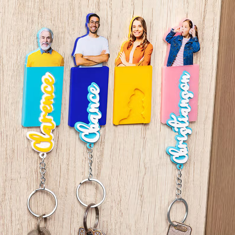 Personalized Acrylic Name Keychain with Photo Family Wall Key Holder Set House Decor Birthday Housewarming Gift for Family