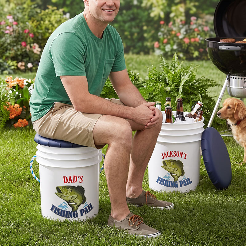 Personalized Dad's Fishing Pail Custom Fishing Seat with Name Bucket with Seat Collection The Angler Fishing Lover Gift for Dad Grandpa 