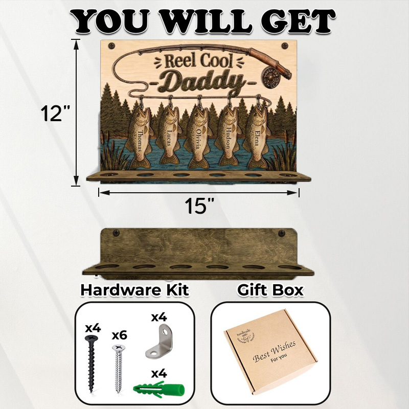 Personalized We Hooked The Best Dad Fishing Rod Holder with Kids Name Papa Grandpa Rod Holder Fathers Day Gift for Fishing Dad Grandpa