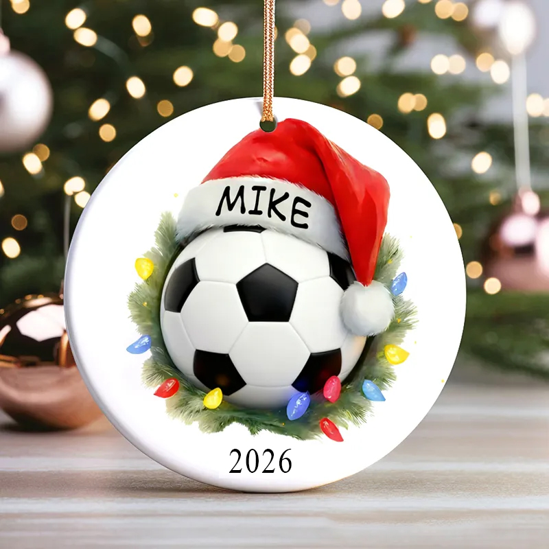 Personalized Sports Themed Christmas Ornament with Custom Name Year and Festive Design