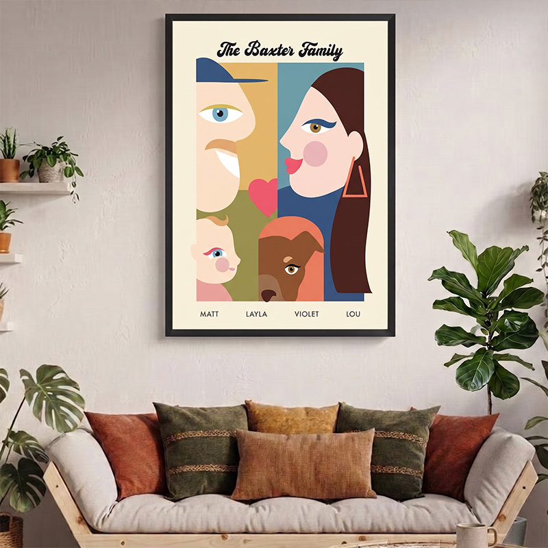 Personalized Family Portrait Canvas Custom Family Illustration with Names Modern Minimalist Wall Art Unique Family Gift Housewarming Decor