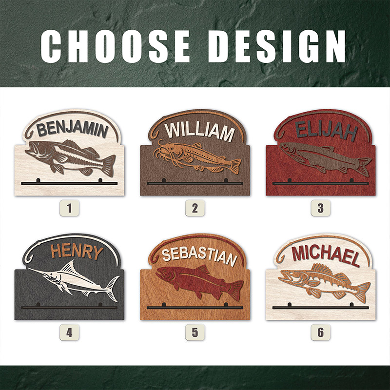 Personalized Reel Cool Dad Fishing Rod Rack 6 Rods Wooden Fishing Pole Holder Wall Mount Custom Fishing Gif Fisherman Dad Birthday Gift Man Cave Deco