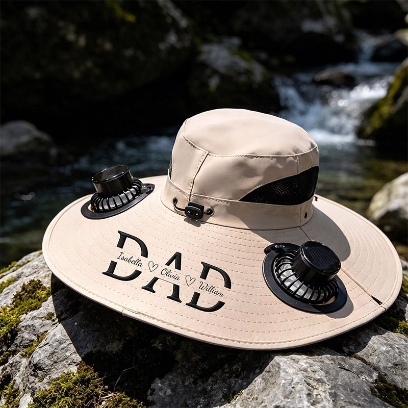 Personalized Embroidered Dad Wide Brim Solar Fan Hat Custom Outdoor Fishing Hat Sun Bucket Hat Father's Day Gift for Dad Gift for Him