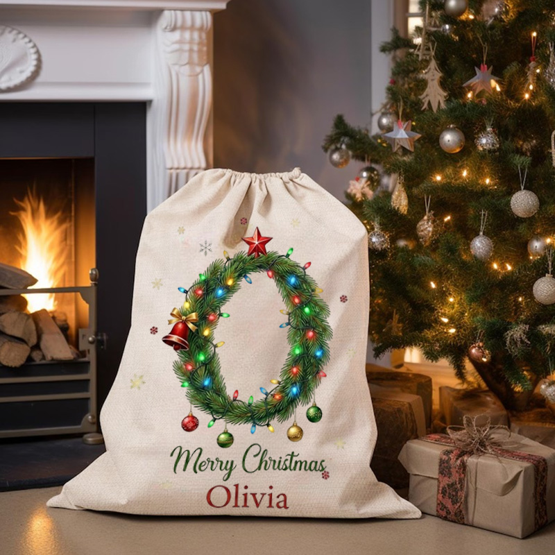 Personalized Christmas Gift Sack Custom Name Alphabet Tree Santa Bag Holiday Present Storage For Kids
