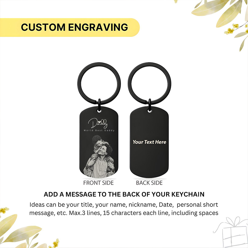 Personalized Photo Keychain Custom Engraved Sketch Keyring for Dad Memorial Stainless Steel Keepsake Birthday Gift for Him