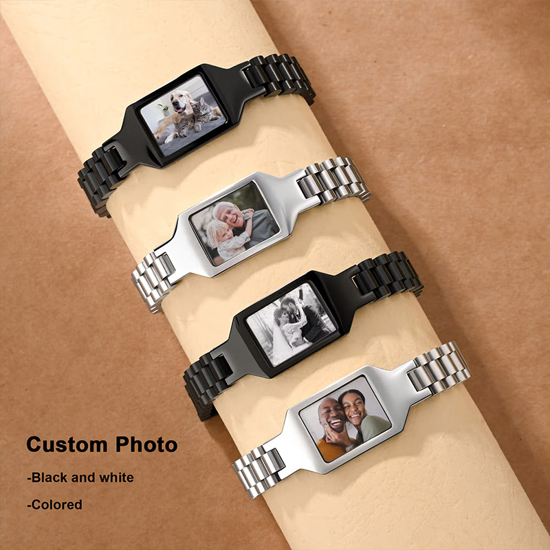 Personalized Heat-Reactive Photo Bracelet with Engraved Text Custom Meaningful Birthday Holiday Father's Day Gift for Dad Brother