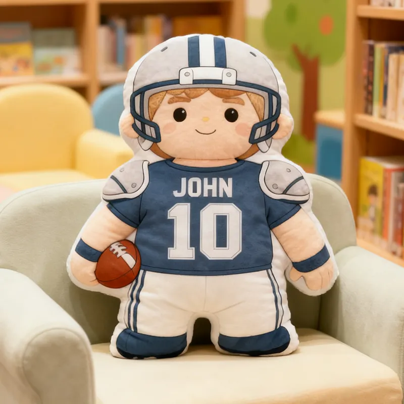 Personalized Football Player Plush Pillow with Custom Name and Number Design