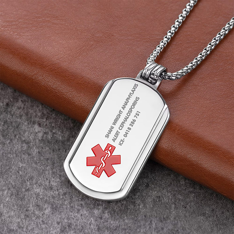 Personalized Identification Medical Alert Symbol ID Tag Necklace with Engraved Texts Emergency Survival Birthday Gift for Family Friends