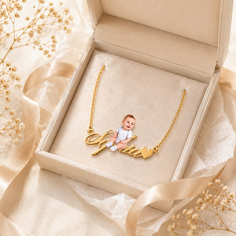 Personalized Heart Photo Design Necklace with Name Dainty Jewelry Birthday Anniversary Birthday Gift for Mom Grandma Mother's Day Gift