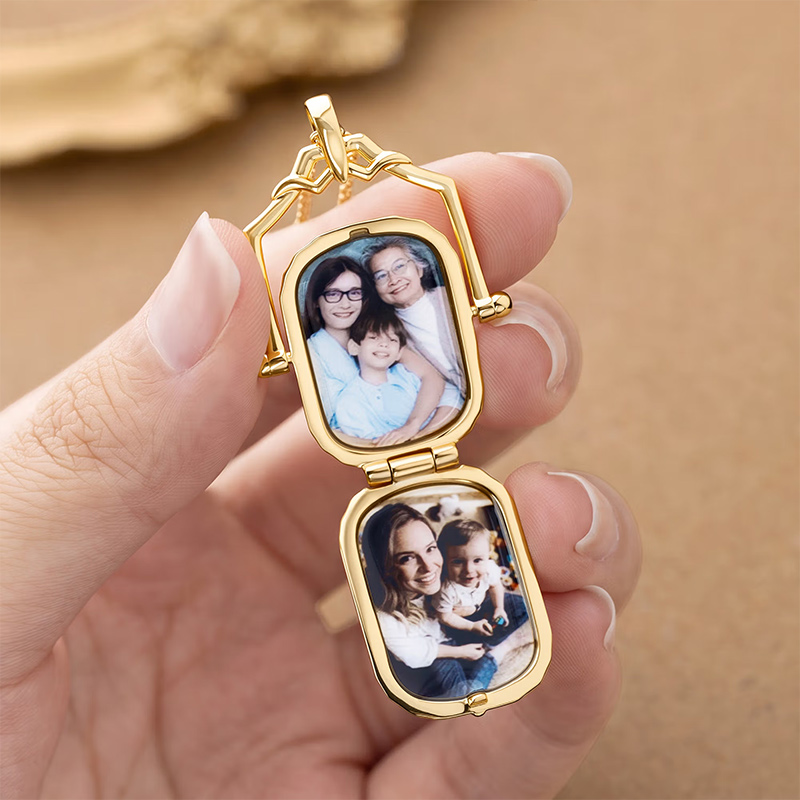 Personalized Antique Victorian Locket Birthstone Necklace with Photo and Text Dainty Jewelry Memorial Birthday Gift for Mom Grandma