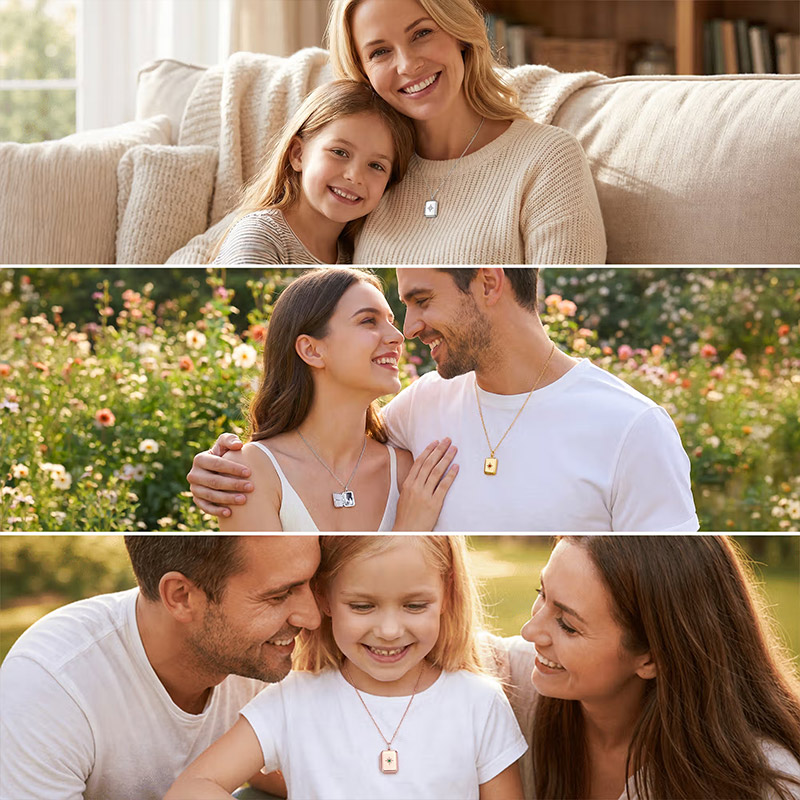 Personalized Birthstone Photo Necklace with Text Anniversary Birthday Gift for Mom Dad Family