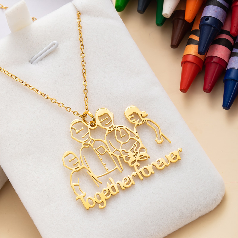 Personalized Children's Drawing Graffiti Necklace Gift for Mom Grandma Custom Kids Artwork Necklace Birthday Gift for Family Mother's Day Gift
