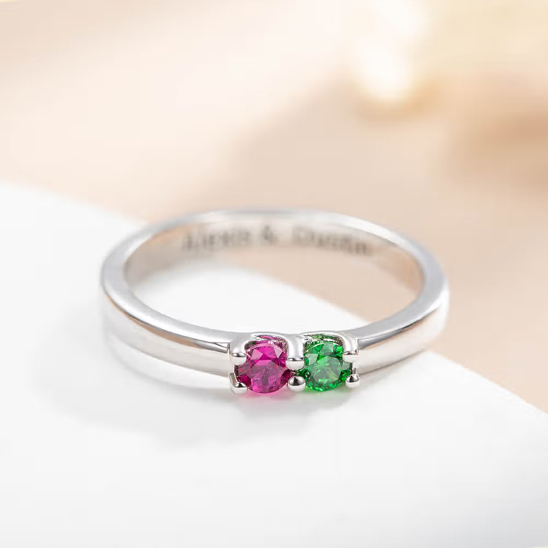 Personalized Elegant 1-8 Birthstones Ring with Engraved Text Custom Birthday Mother's Day Gift for Mom Grandma
