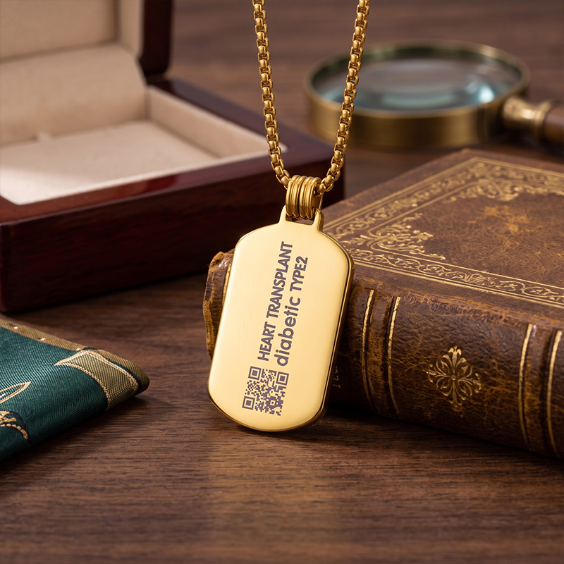 Personalized Identification Medical Alert Symbol ID Tag Necklace with Engraved Texts Emergency Survival Birthday Gift for Family Friends