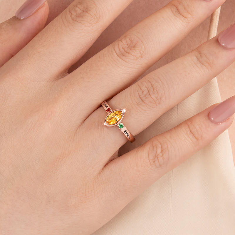 Personalized Dainty Birthstone Ring with Engraved Name Women Jewelry Birthday Mother's Day Gift for Mom Grandma