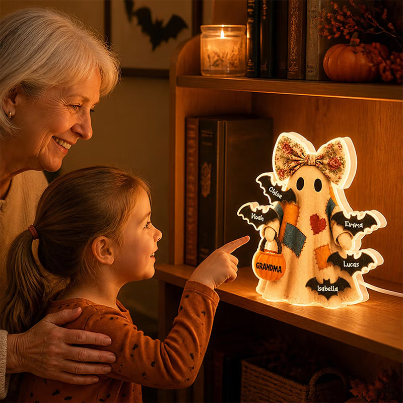 Personalized Cute Ghost Pumpkin 1-8 Bats Acrylic LED Night Light with Name and Title Home Decor Halloween Gift for Infant New Mom