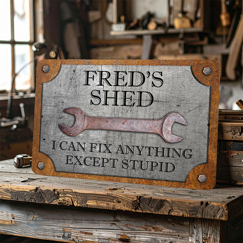 Personalized Workshop Sign Custom Garage Sign, Can't Fix Stupid Rust and Steel Design Birthday Gift for Dad Grandpa