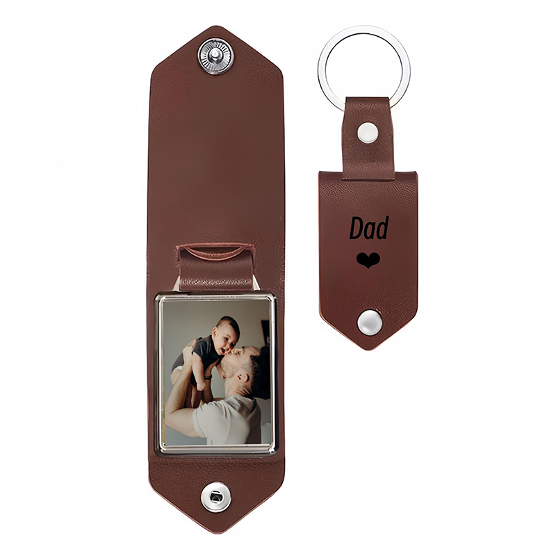 Personalized Engraved Leather Keychain with Photo Custom Daddy Keyring Drive Safe Gift for Dad Fathers Day Gift from Kids Anniversary Gift