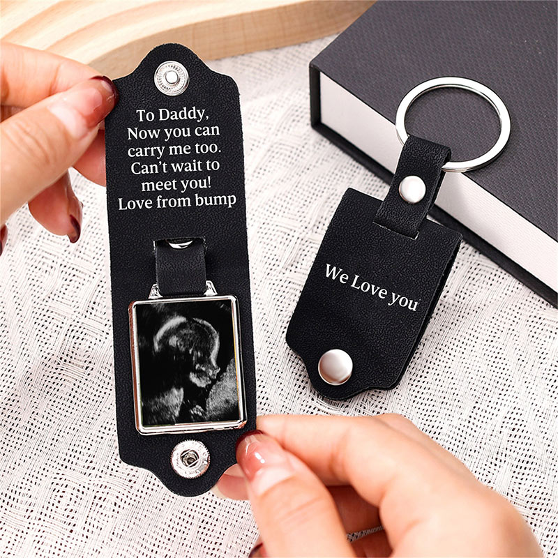 Personalized Ultrasound Leather Keychain Custom Ultrasound Keychain Bump Keyring Dad Birthday Gift from Bump Dad to Be Gift for Husband