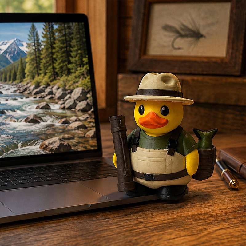Personalized Fly Fishing Duck Decor Cabin Gift Fisherman Desk Ornament Tackle Box Shelf Accessory Dashboard Figurine Angler Gift Idea for Dad
