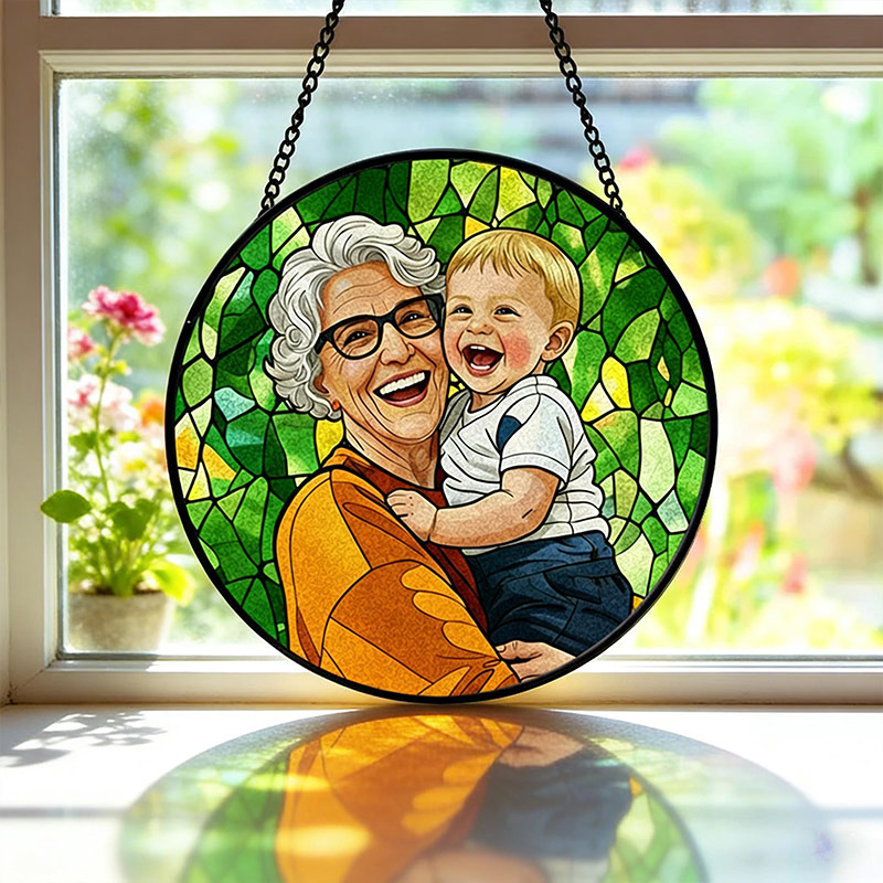 Personalized Family Portrait Stained Glass Suncatcher Custom Memorial Gift from Photo Healing Window Art for Cherished Memories