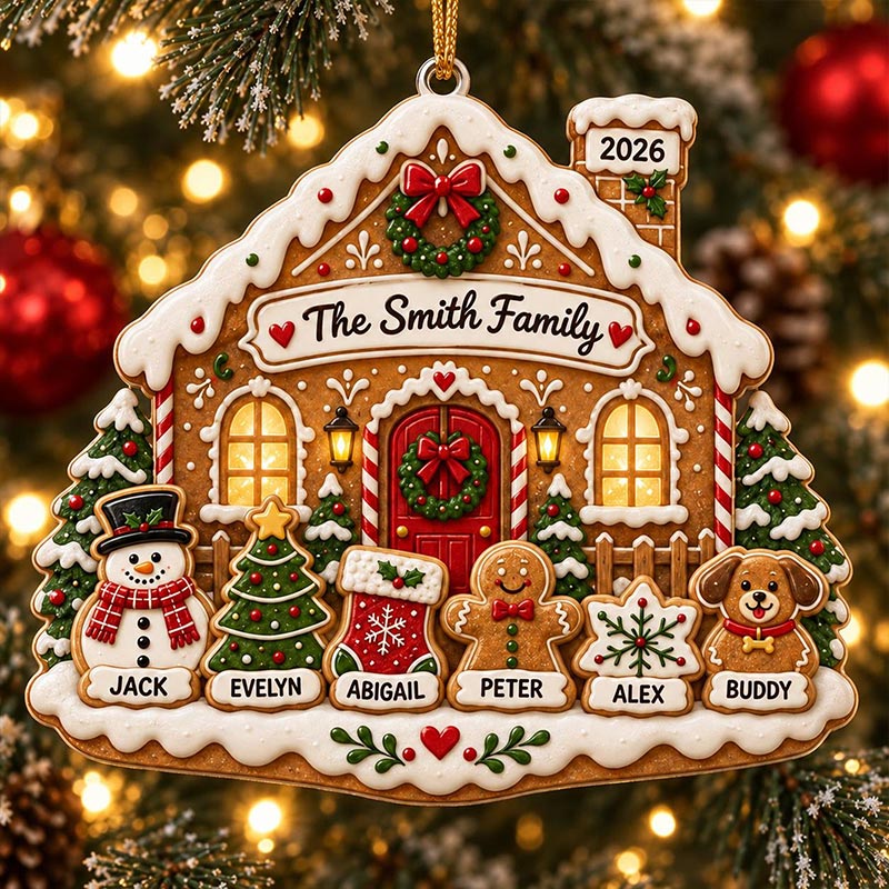 Personalized Family Gingerbread Christmas Ornament 2026 Custom Gingerbread Cookie Ornament with Pets Names Family Holiday Keepsake Gifts