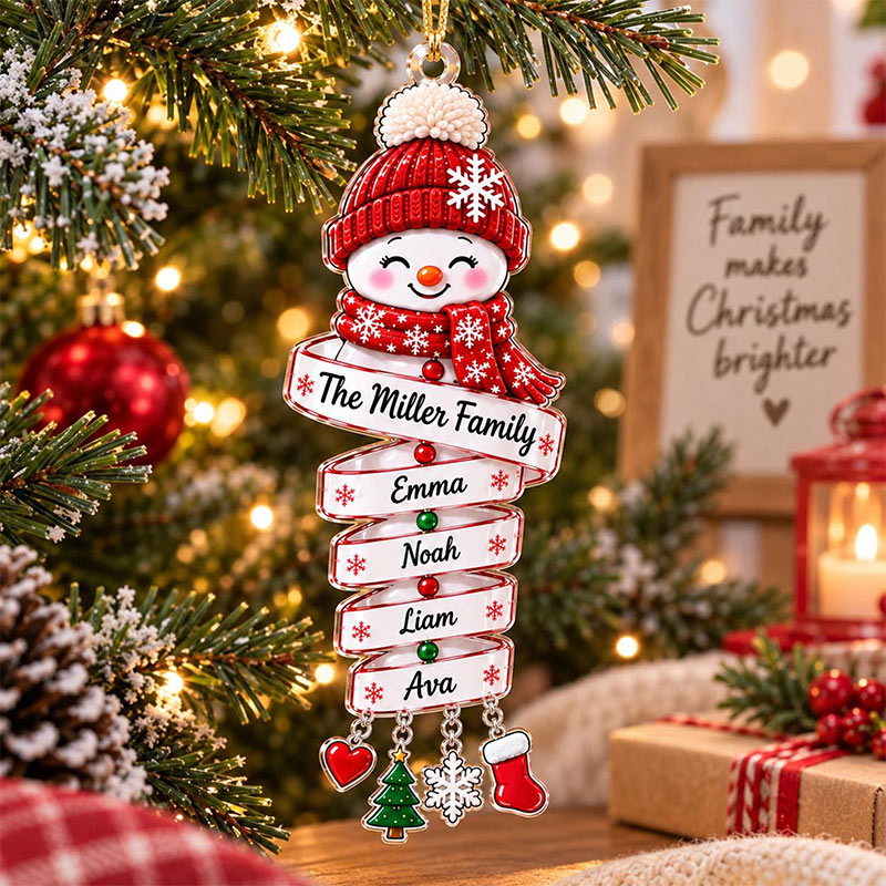 Personalized Snowman Family Acrylic Ornament Custom Family Name Christmas Keepsake 2026 Snowman Kids Ornament Family Holiday Gift